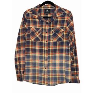 ELXR Plaid Flannel Shirt Medium 100% Cotton Button Front Lumberjack Cabincore